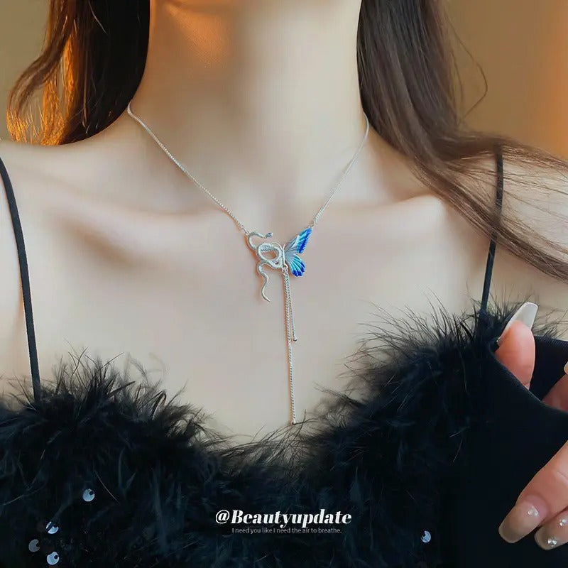Snake & Butterfly Siilver Necklace