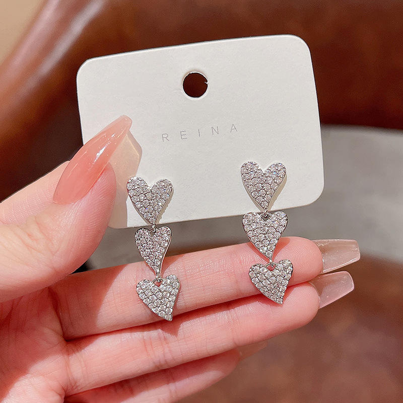 Triple Heart Drop Earrings