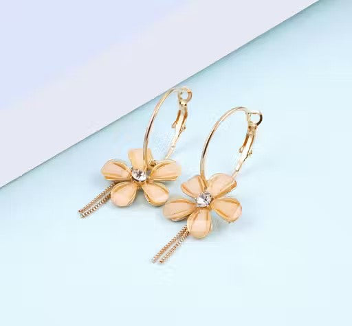 Acetate gold Lotus Flower Crystal Earrings