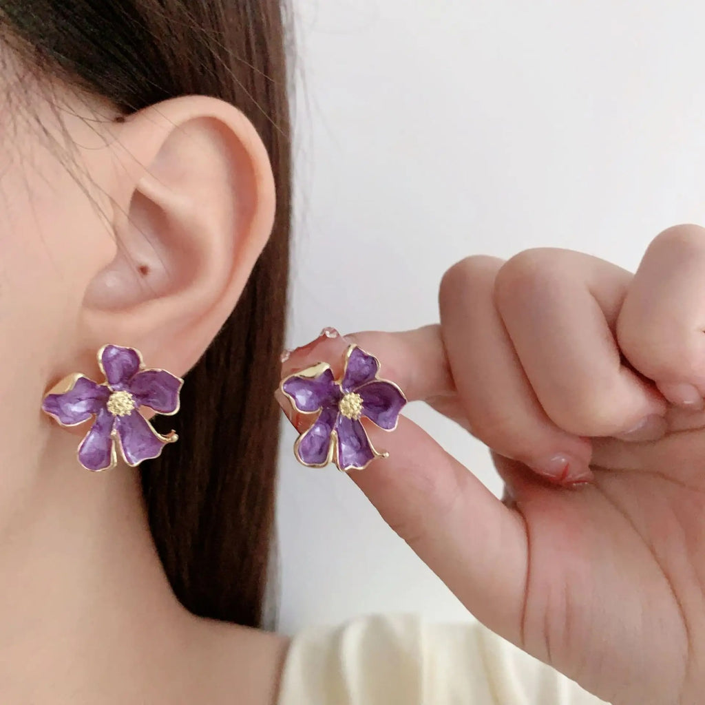 Lavender Enamel Floral Stud Earrings