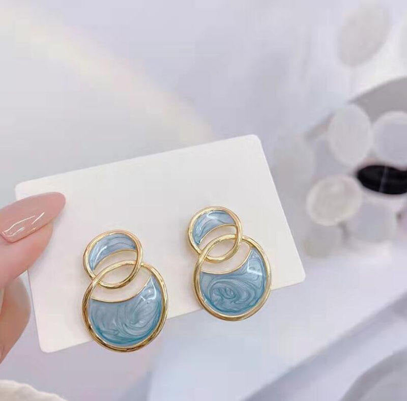 Blue Enamelled Double Arc Cross Enamel Stud Earring