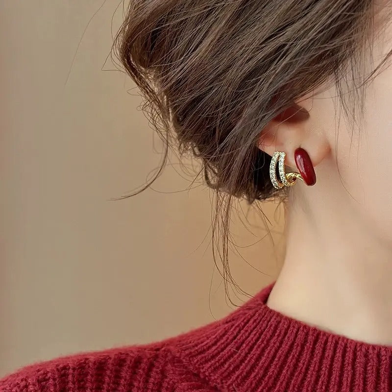 Marron Three Layer Claw Style Stone Stud Earrings