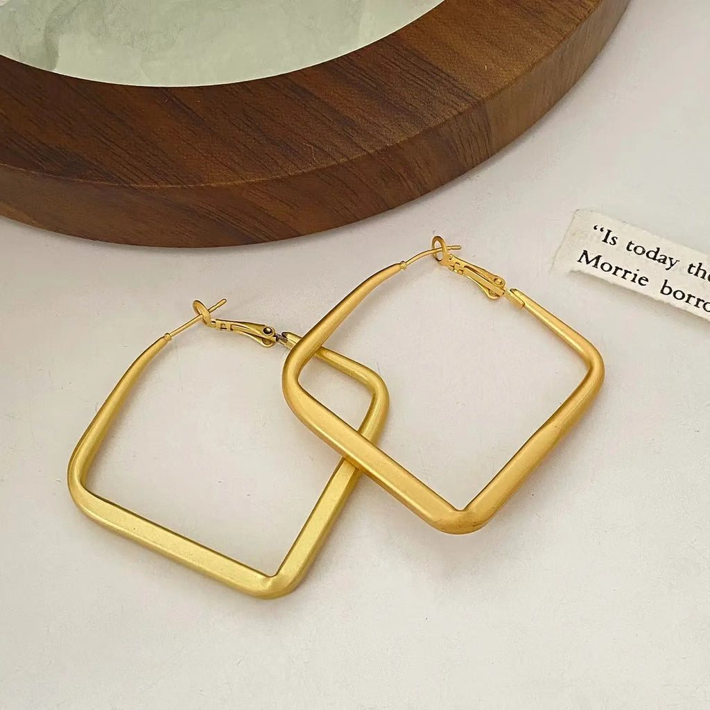 Big Square Light Matte Gold Color Hoop Earrings