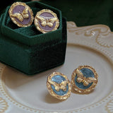 Vintage Retro Gold Butterfly Enamel Stud Earrings