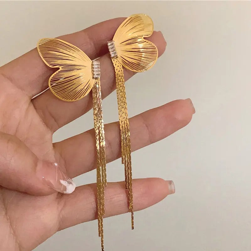 Exaggerated Buterfly Long Tassel Earrings