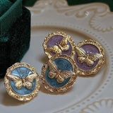 Vintage Retro Gold Butterfly Enamel Stud Earrings