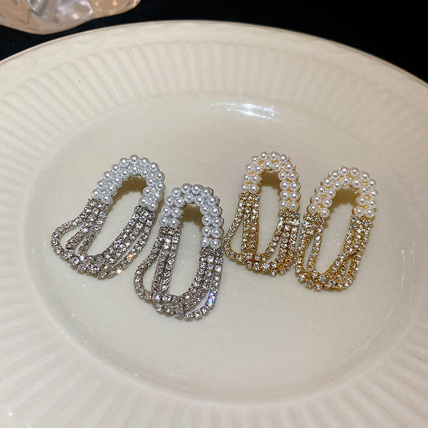 Oval Shape Pearl & Stone Tassel Earrings