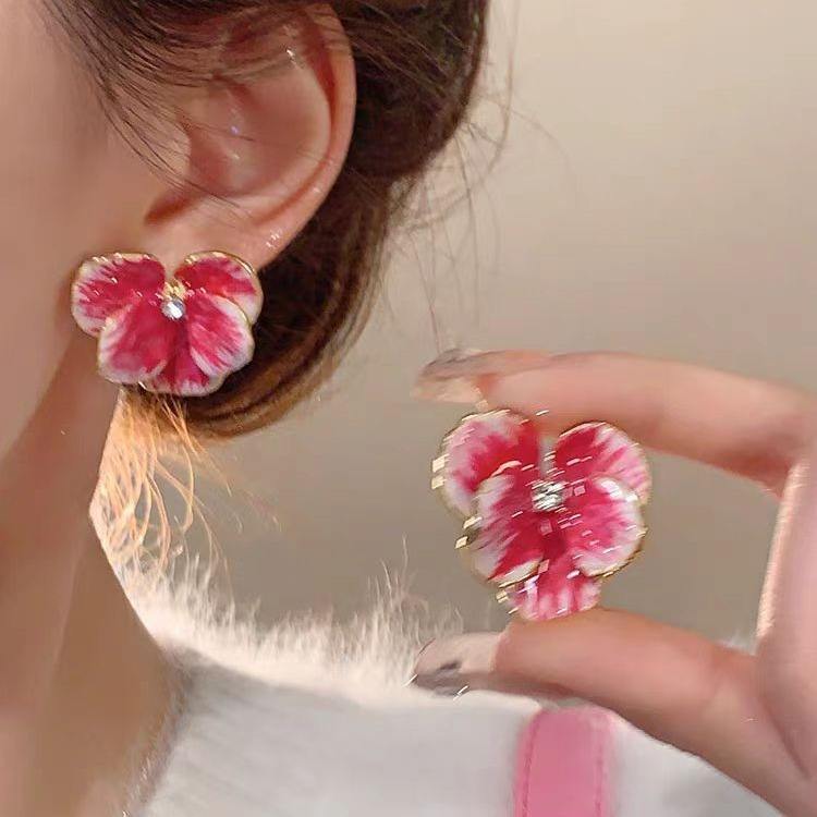 Butterfly Flower 3D Petal Oil-dripping Stud Earrings