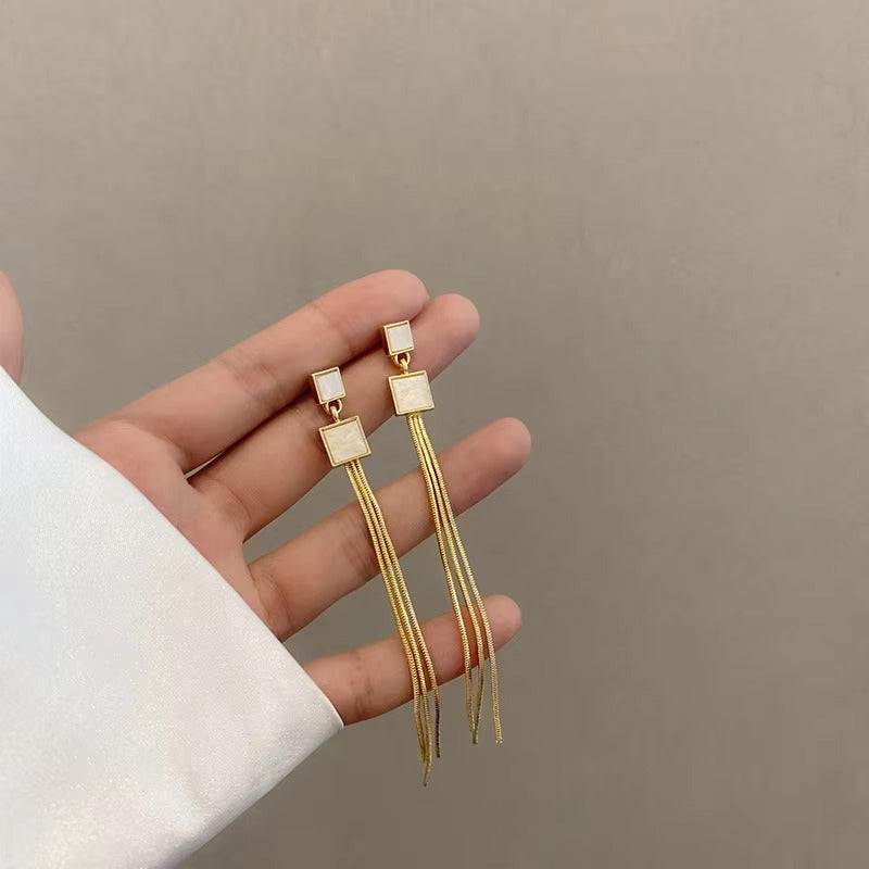 Squares Long Tassel Earrings