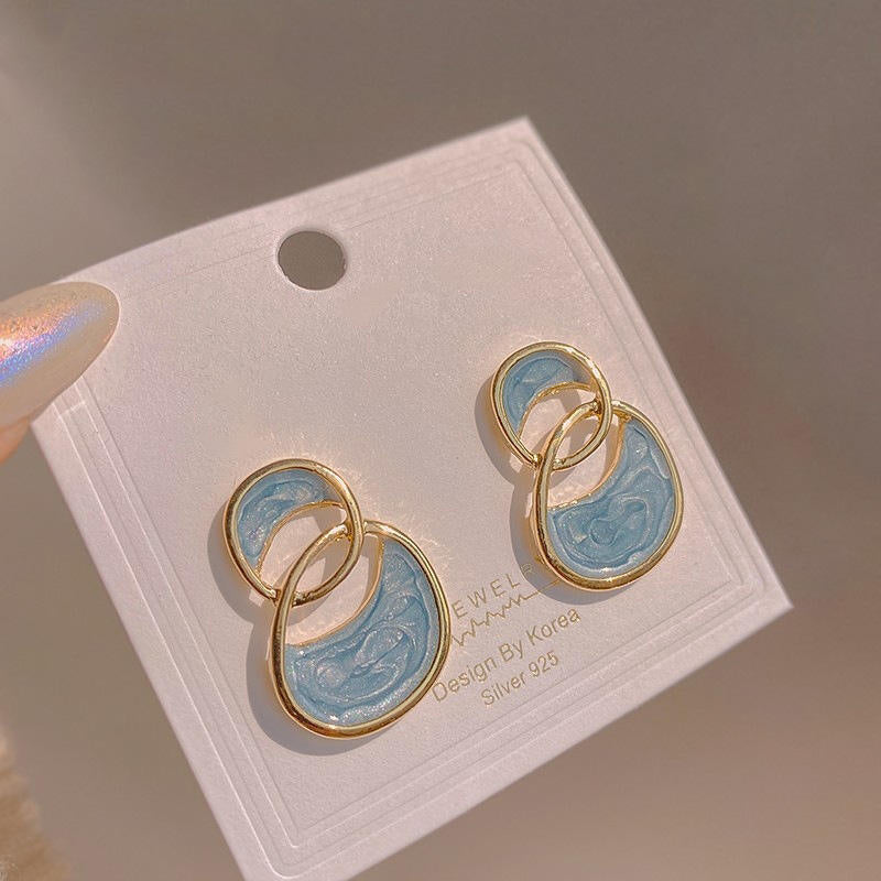 Blue Enamelled Double Arc Cross Enamel Stud Earring