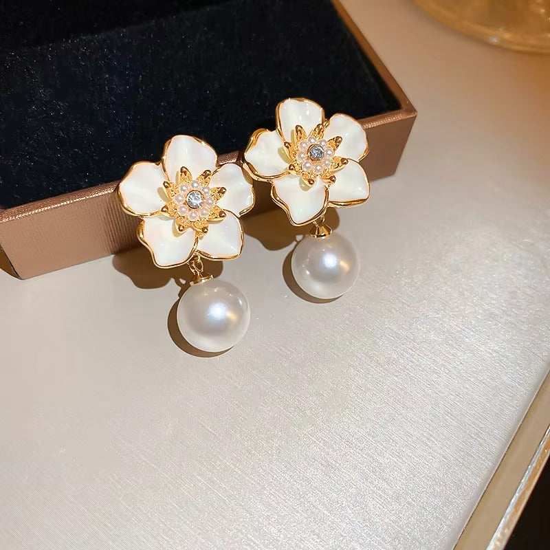 Foral Enamel Pearl Drop Earrings