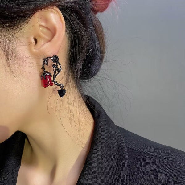High-End Dark Vibes Liquid Rose Goth Style Earrings