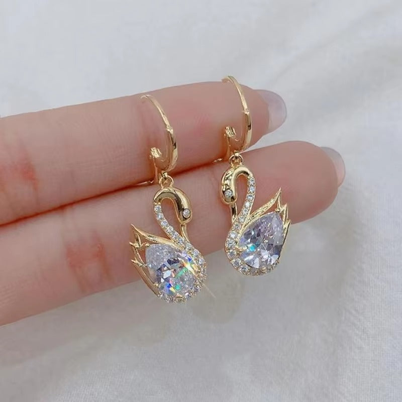 Sparkling Swan Huggie Earrings