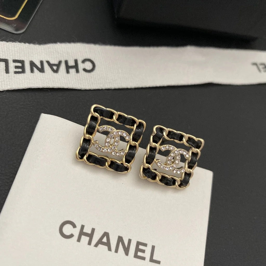 CC Square Leather Stud Earrings
