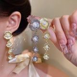 Pearl FlowerLong Tassel  Earrings