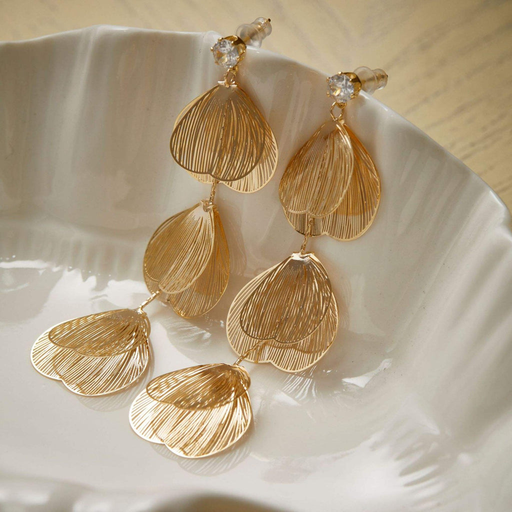 Exaggerated Petal-Shaped Metallic Drop Long Earrings