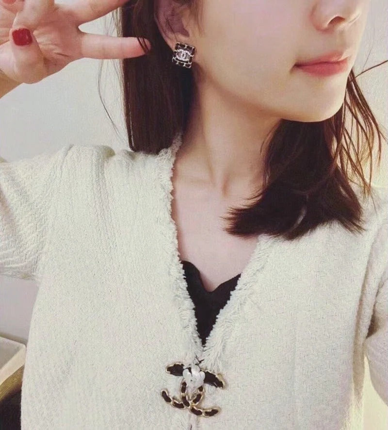 CC Square Leather Stud Earrings