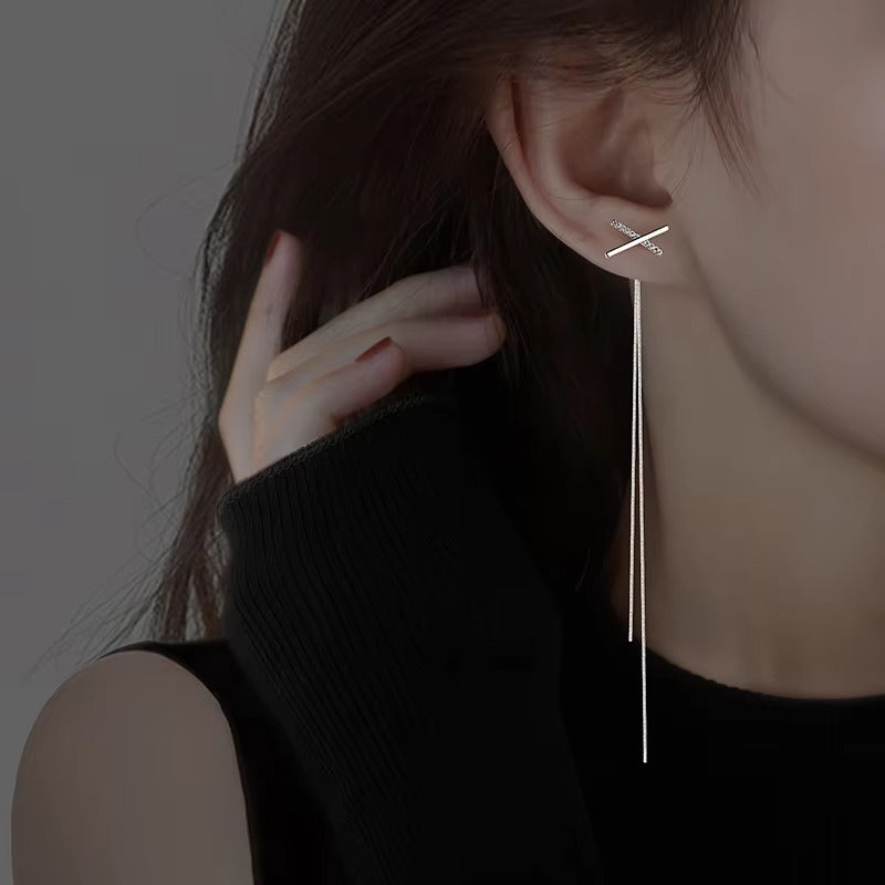 Cross Design Long Fringe Earrings