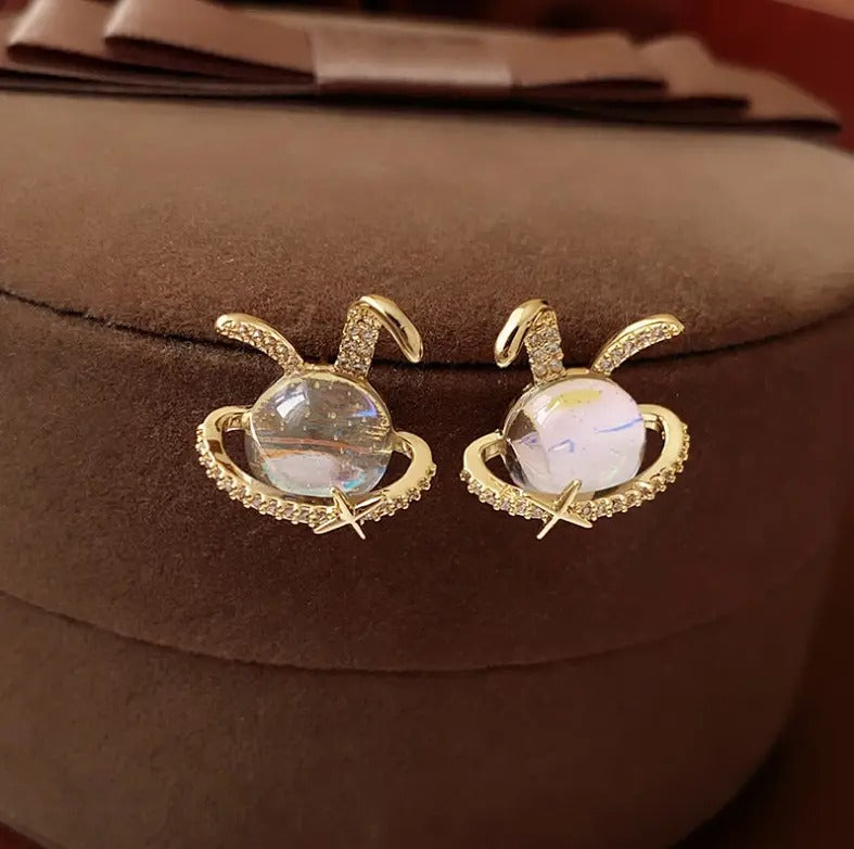 Cute Rabbit Ear Magic Crystal Stud Earrings