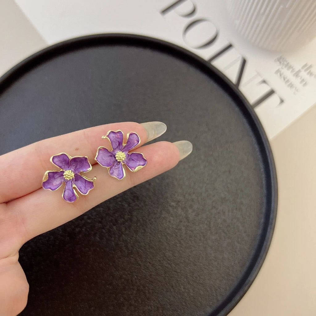 Lavender Enamel Floral Stud Earrings