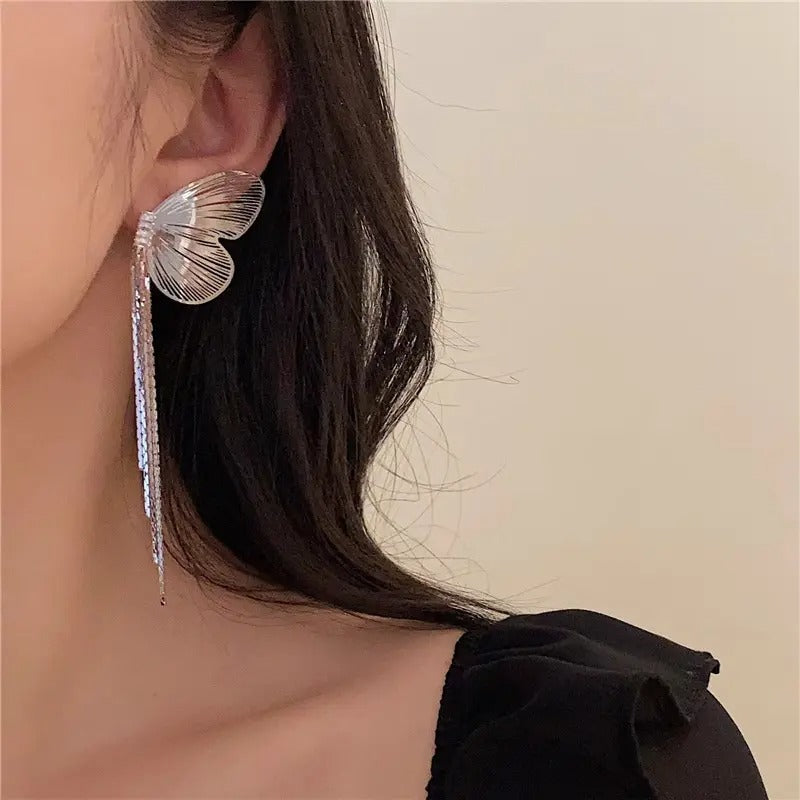 Exaggerated Buterfly Long Tassel Earrings