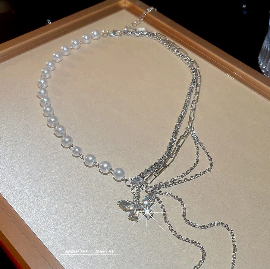 Multi-Layer Butterfly Pearl Necklace
