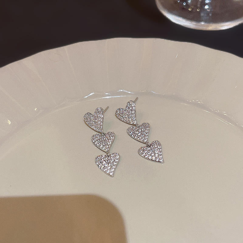 Triple Heart Drop Earrings