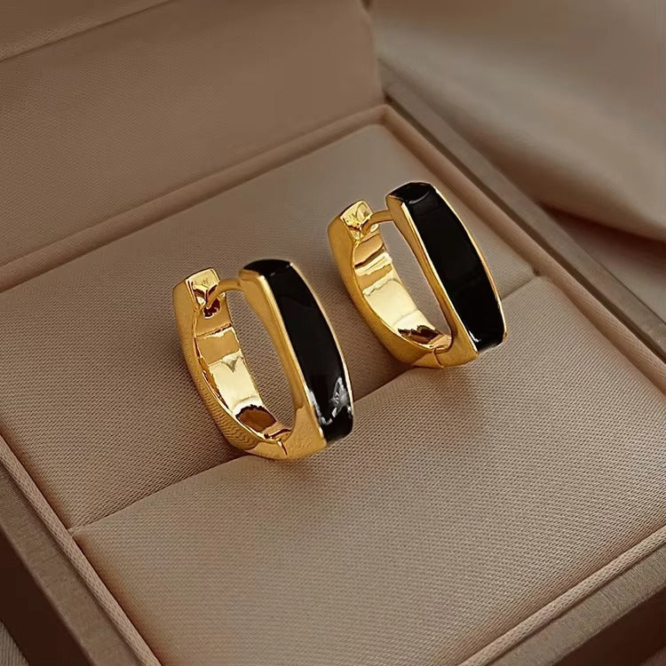 5 Combo Pack Oil-drop Square Hoop Earrings White, Pink, Maroon, Black & Green