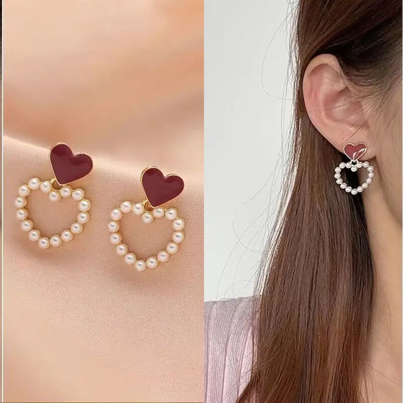 Fashionable Heart Shape Pearl Fashion Korean Earrings for Women and Girls Alloy Drops & Danglers, Stud Earring, Jhumki Earring, Hoop Earring, Cuff Earring