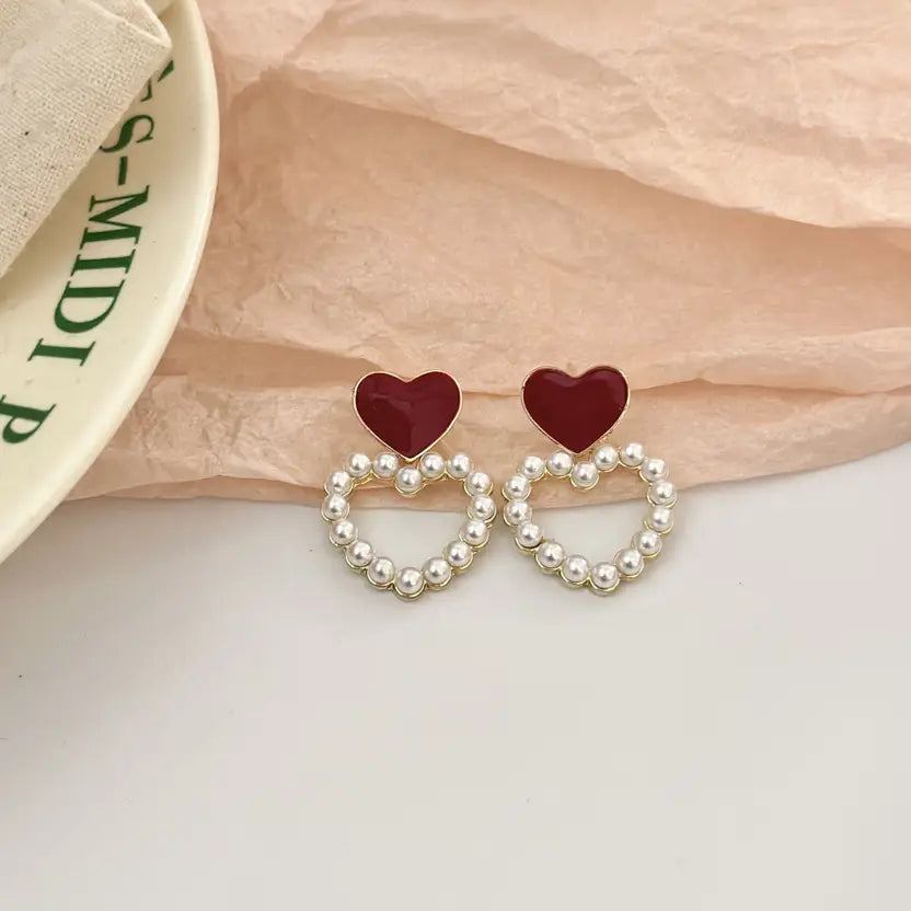 Fashionable Heart Shape Pearl Fashion Korean Earrings for Women and Girls Alloy Drops & Danglers, Stud Earring, Jhumki Earring, Hoop Earring, Cuff Earring
