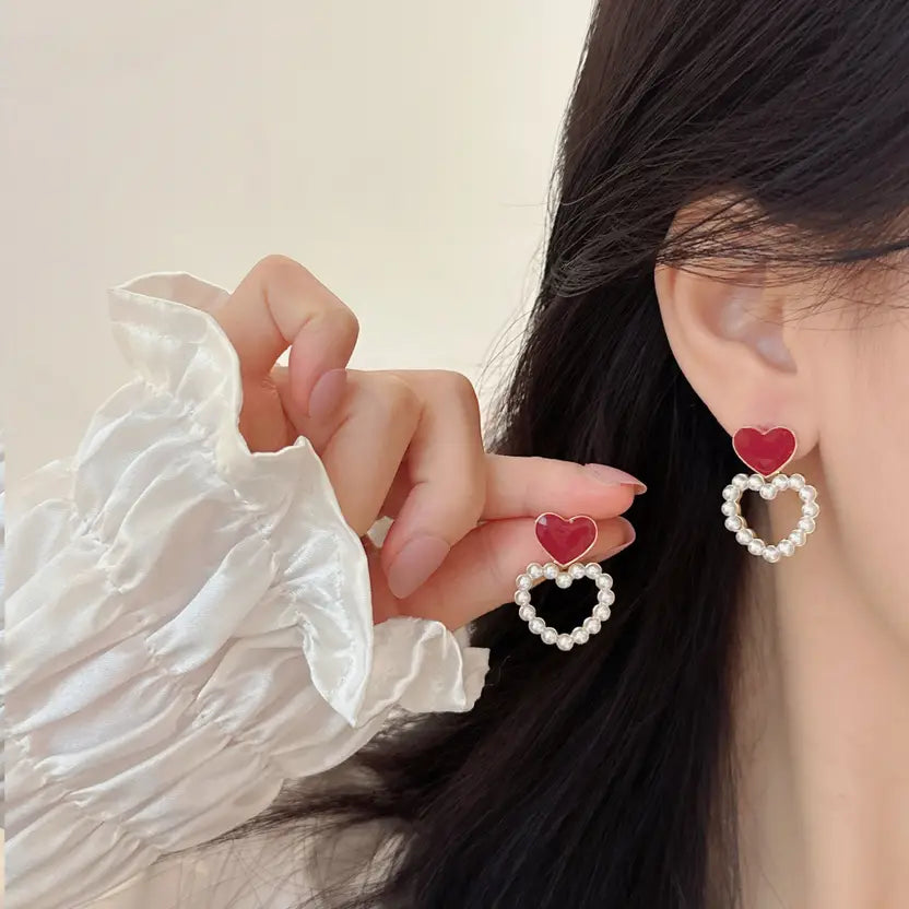 Fashionable Heart Shape Pearl Fashion Korean Earrings for Women and Girls Alloy Drops & Danglers, Stud Earring, Jhumki Earring, Hoop Earring, Cuff Earring