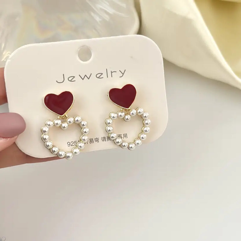 Fashionable Heart Shape Pearl Fashion Korean Earrings for Women and Girls Alloy Drops & Danglers, Stud Earring, Jhumki Earring, Hoop Earring, Cuff Earring