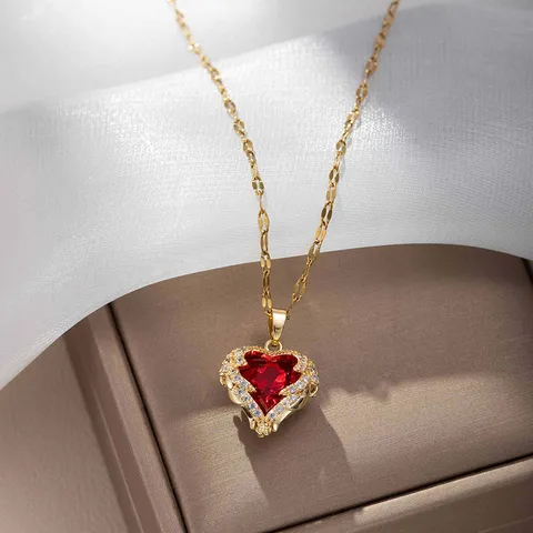 ❤️✨ Ocean Heart Red Crystal Jewelry Set – Necklace, Earrings & Ring ✨️